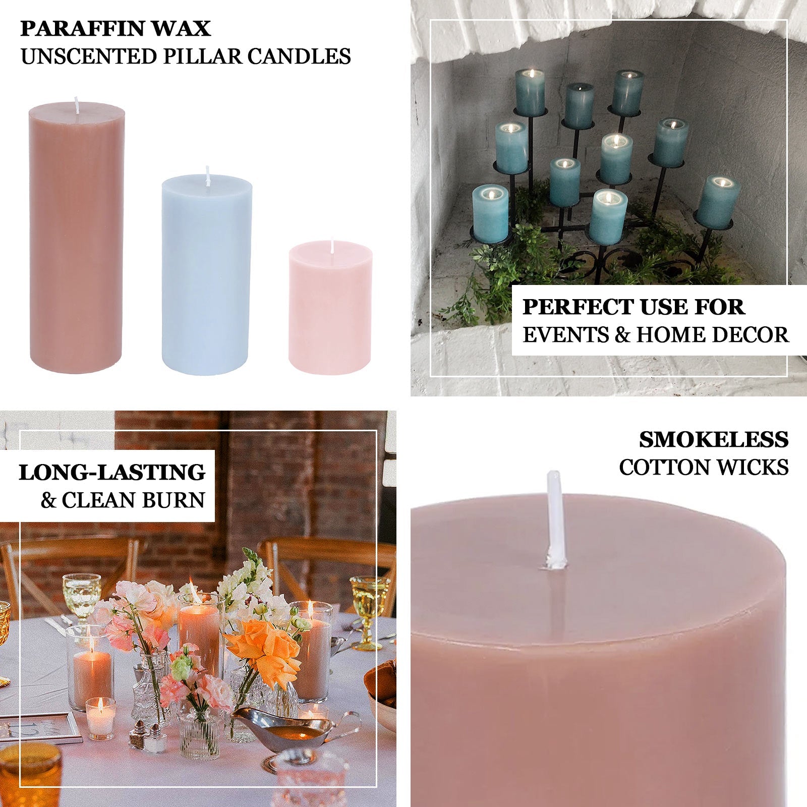 12-Pack 3"x8" Unscented Dripless Pillar Candles – Dusty Blue Long-Burning Wax Candles with Cotton Wicks for Home, Weddings & Event Decor