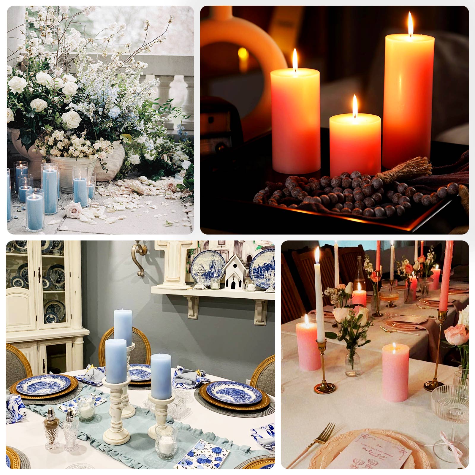 12-Pack 3"x4" Unscented Dripless Pillar Candles – Dusty Blue Long-Burning Wax Candles with Cotton Wicks for Home, Weddings & Event Decor