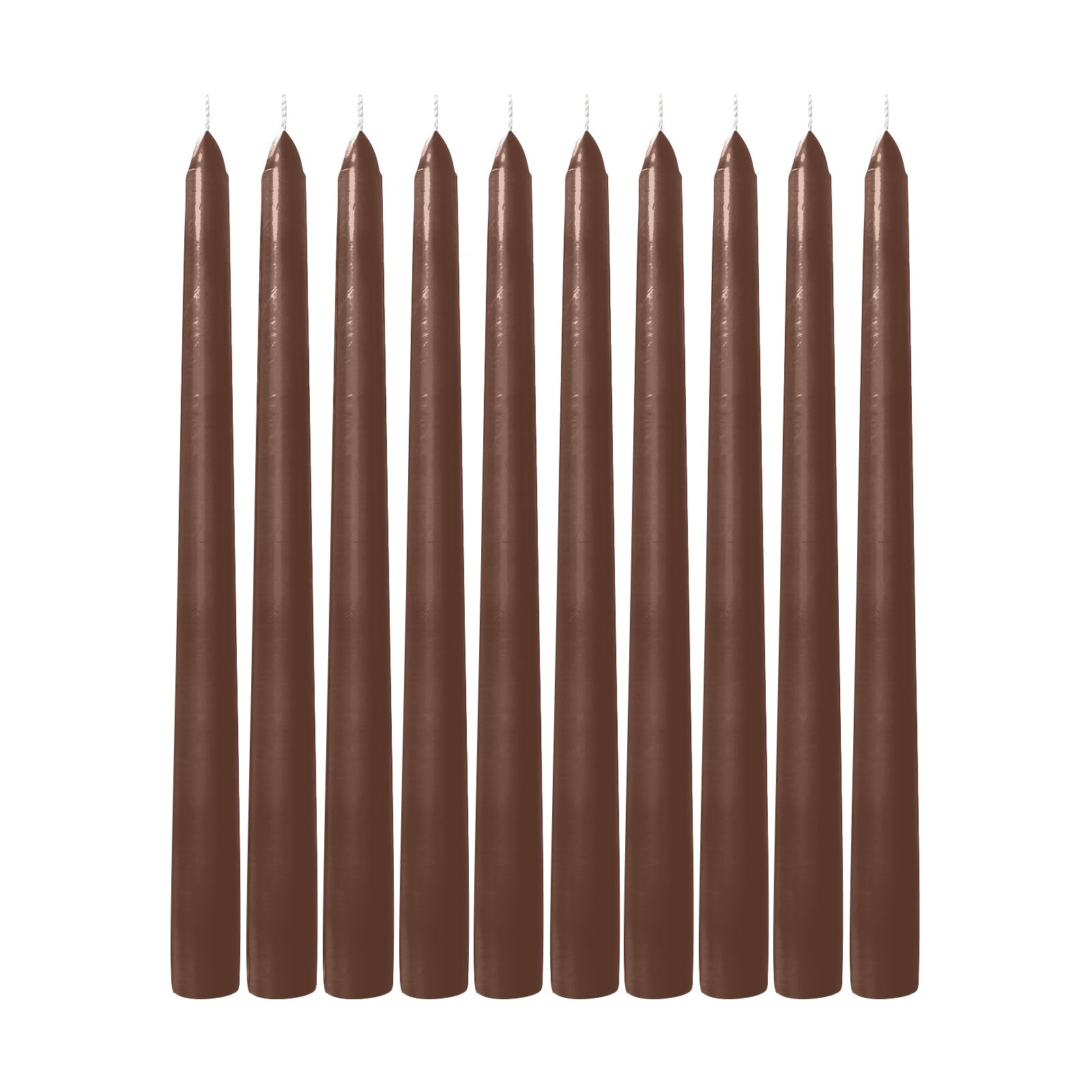 10-Pack Taper Candles Premium Wax Design Cinnamon Brown - Unscented Candles for Upscale Settings 10"