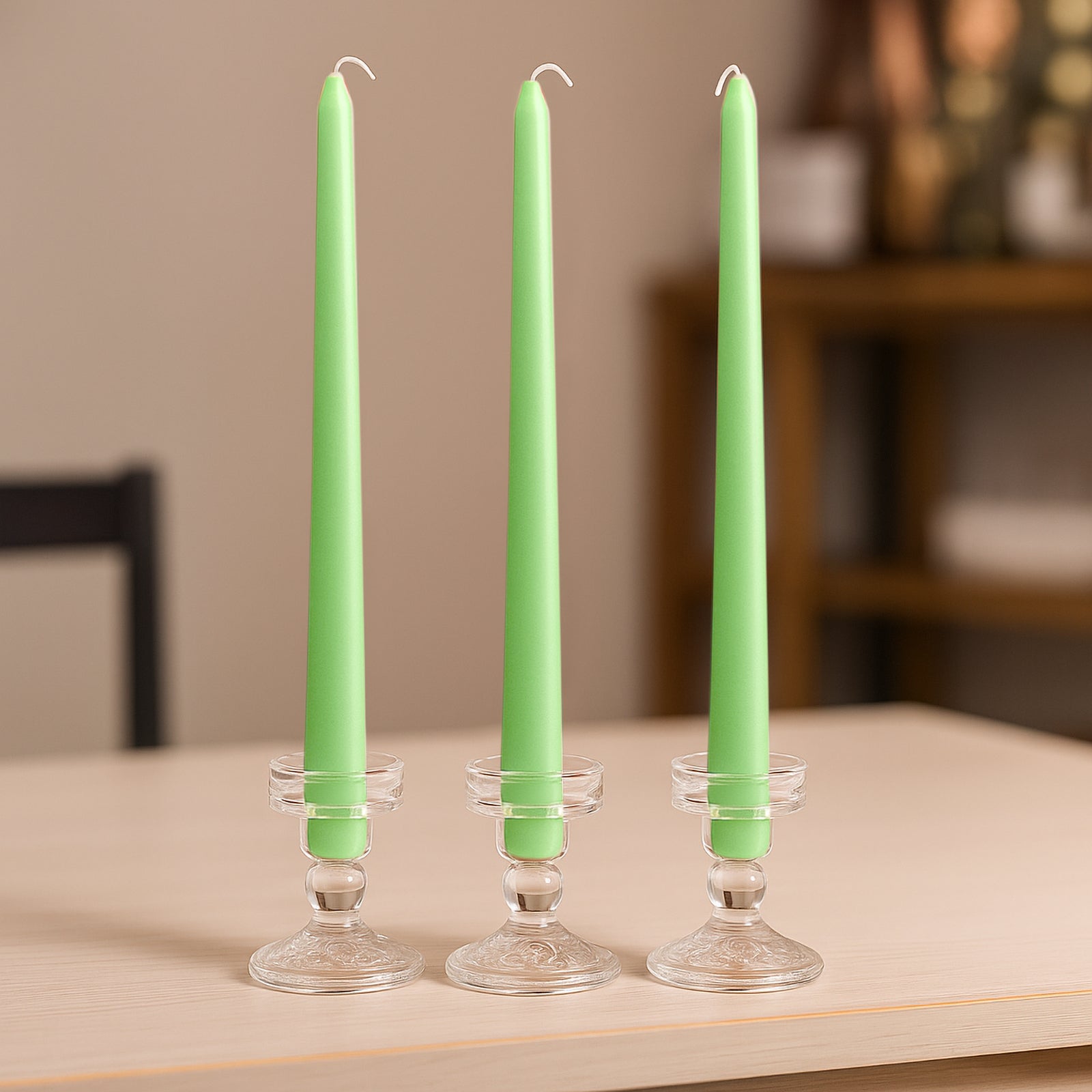 10-Pack Taper Candles Premium Wax Design Green - Unscented Candles for Upscale Settings 10"