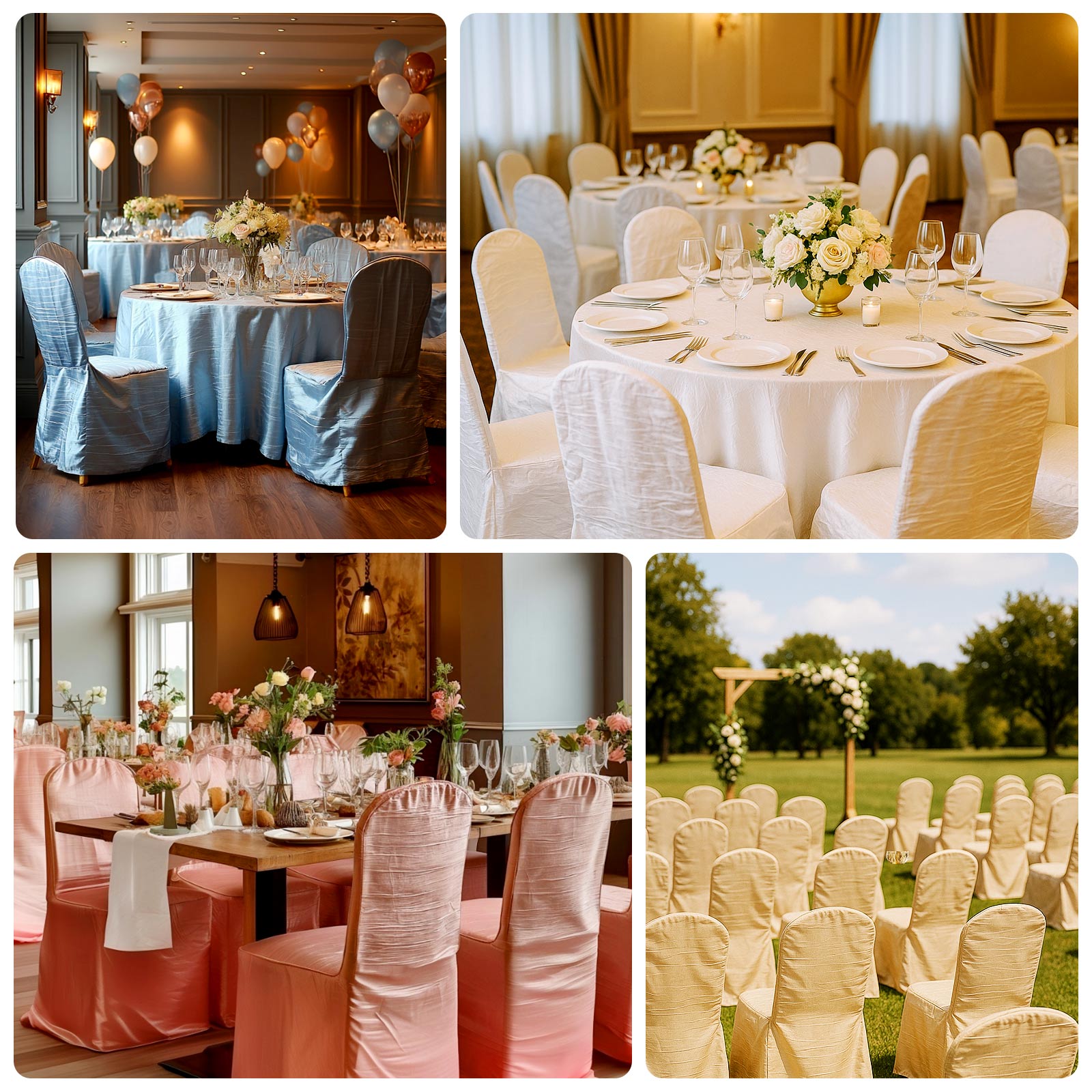 Crinkle Crushed Taffeta Chair Cover for Banquet Chairs Dusty Rose - Reusable Slipcover