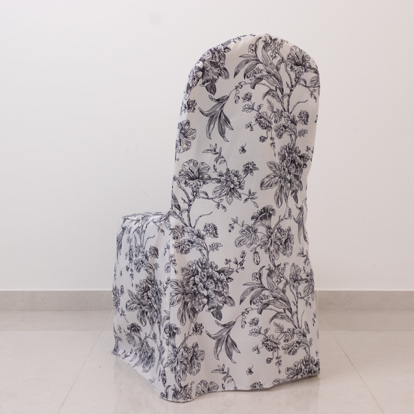 10 Pack Polyester Chair Covers  for Banquet Chairs – White Black French Toile Pattern, Reusable Stain-Resistant Slip-On Slipcovers