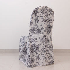 10 Pack Polyester Chair Covers  for Banquet Chairs – White Black French Toile Pattern, Reusable Stain-Resistant Slip-On Slipcovers
