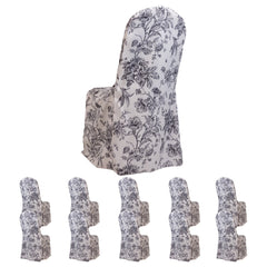 10 Pack Polyester Chair Covers  for Banquet Chairs – White Black French Toile Pattern, Reusable Stain-Resistant Slip-On Slipcovers