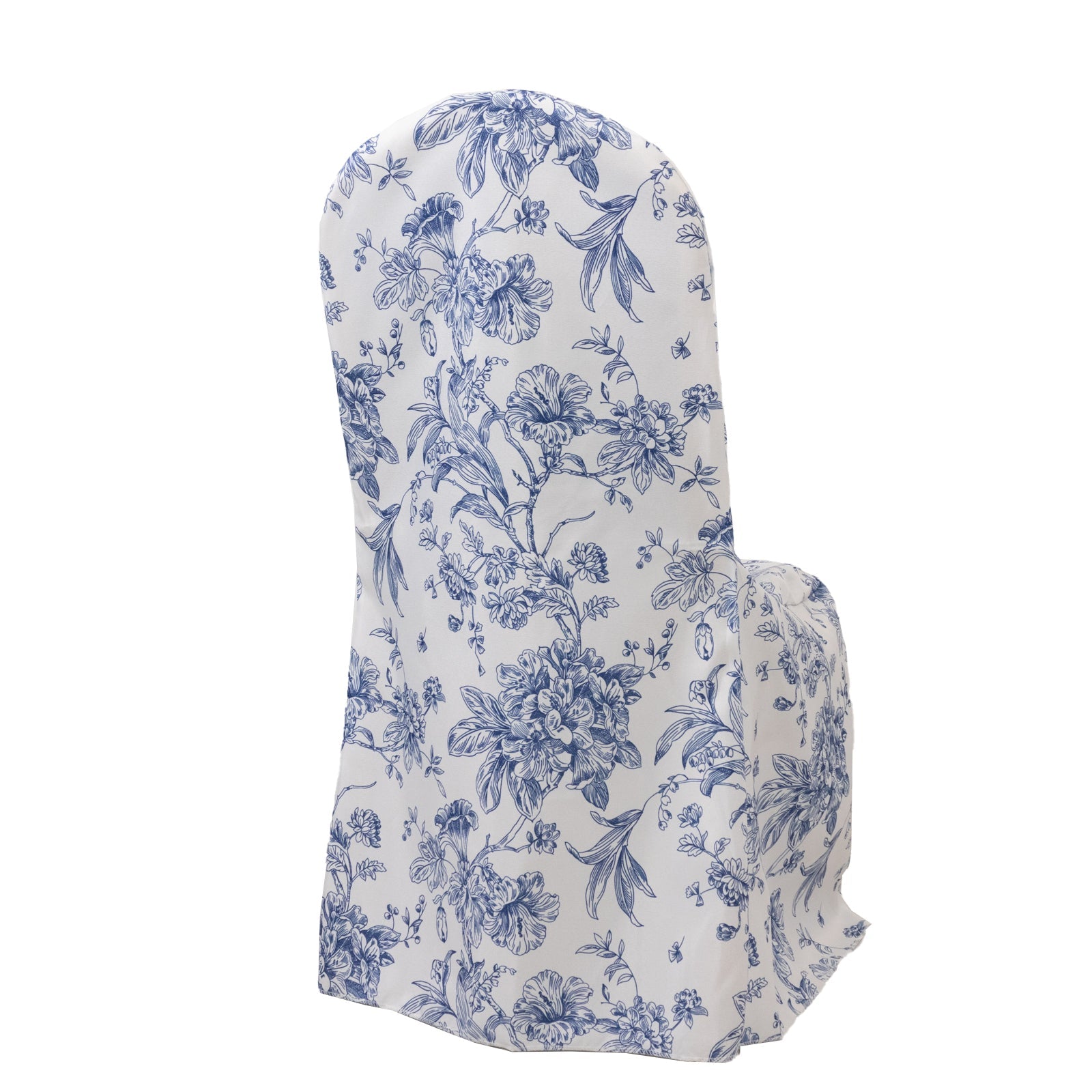 10 Pack Polyester Chair Covers  for Banquet Chairs – White Blue French Toile Pattern, Reusable Stain-Resistant Slip-On Slipcovers