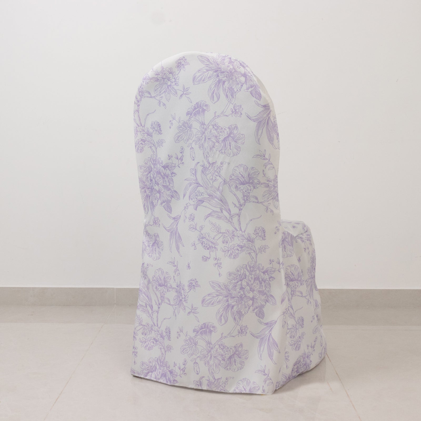 10 Pack Polyester Chair Covers  for Banquet Chairs – White Lavender Lilac French Toile Pattern, Reusable Stain-Resistant Slip-On Slipcovers
