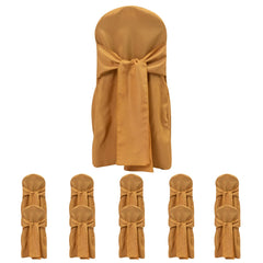 10-Pack Polyester Slip-On Banquet Chair Covers with Attached Sashes – Gold Reusable Stain-Resistant Covers for Wedding & Event Decor