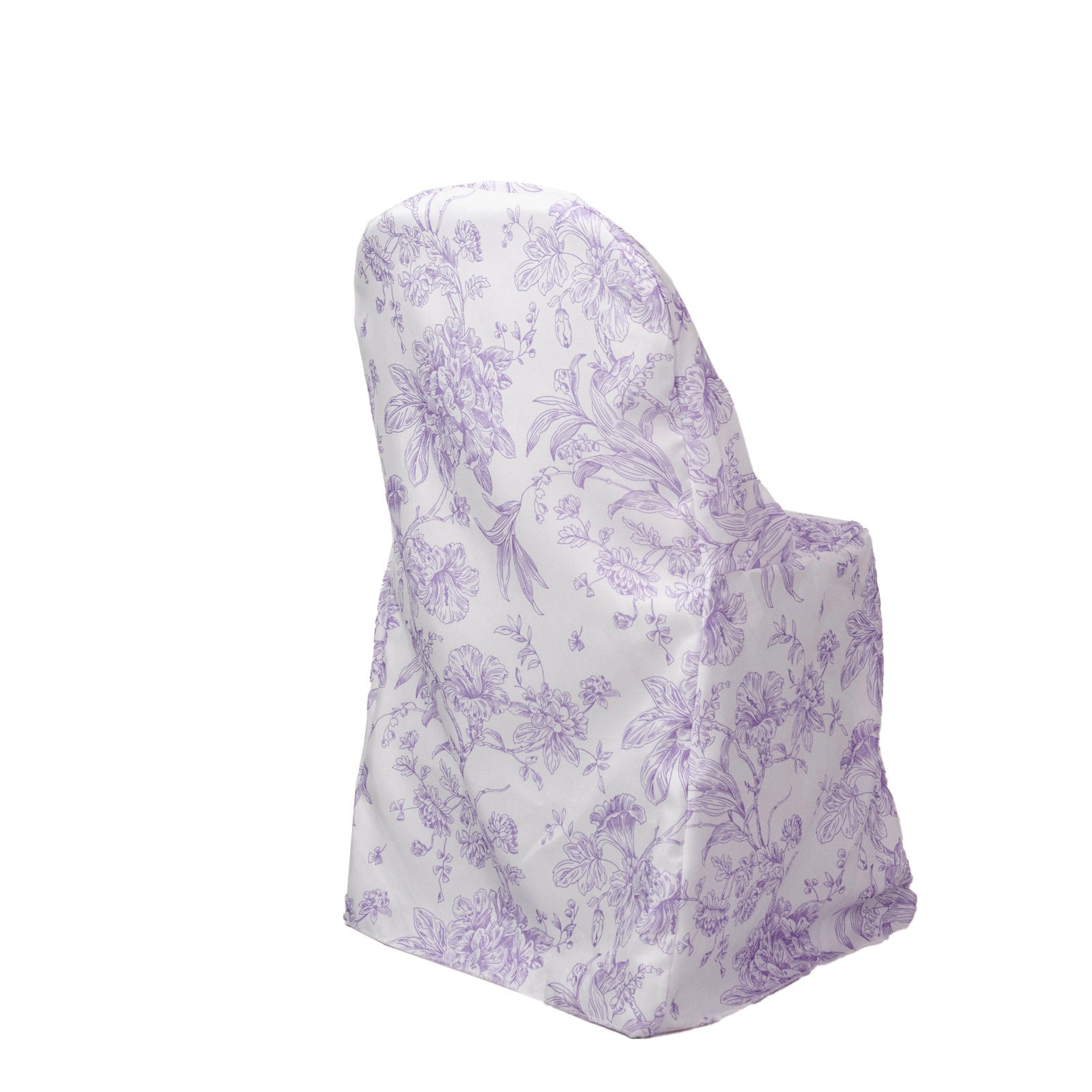 10 Pack Polyester Chair Covers for Folding Chairs – White Lavender Lilac French Toile Pattern, Reusable Stain-Resistant Slip-On Slipcovers
