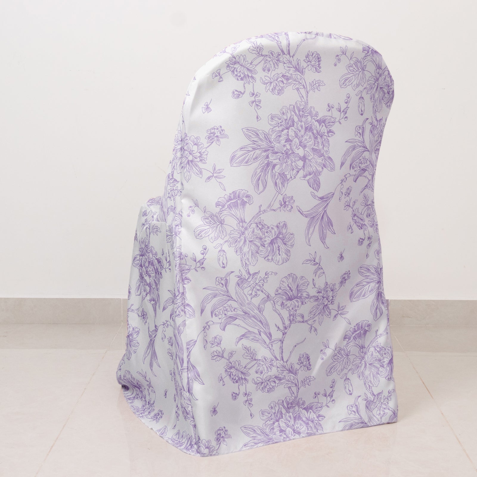 10 Pack Polyester Chair Covers for Folding Chairs – White Lavender Lilac French Toile Pattern, Reusable Stain-Resistant Slip-On Slipcovers