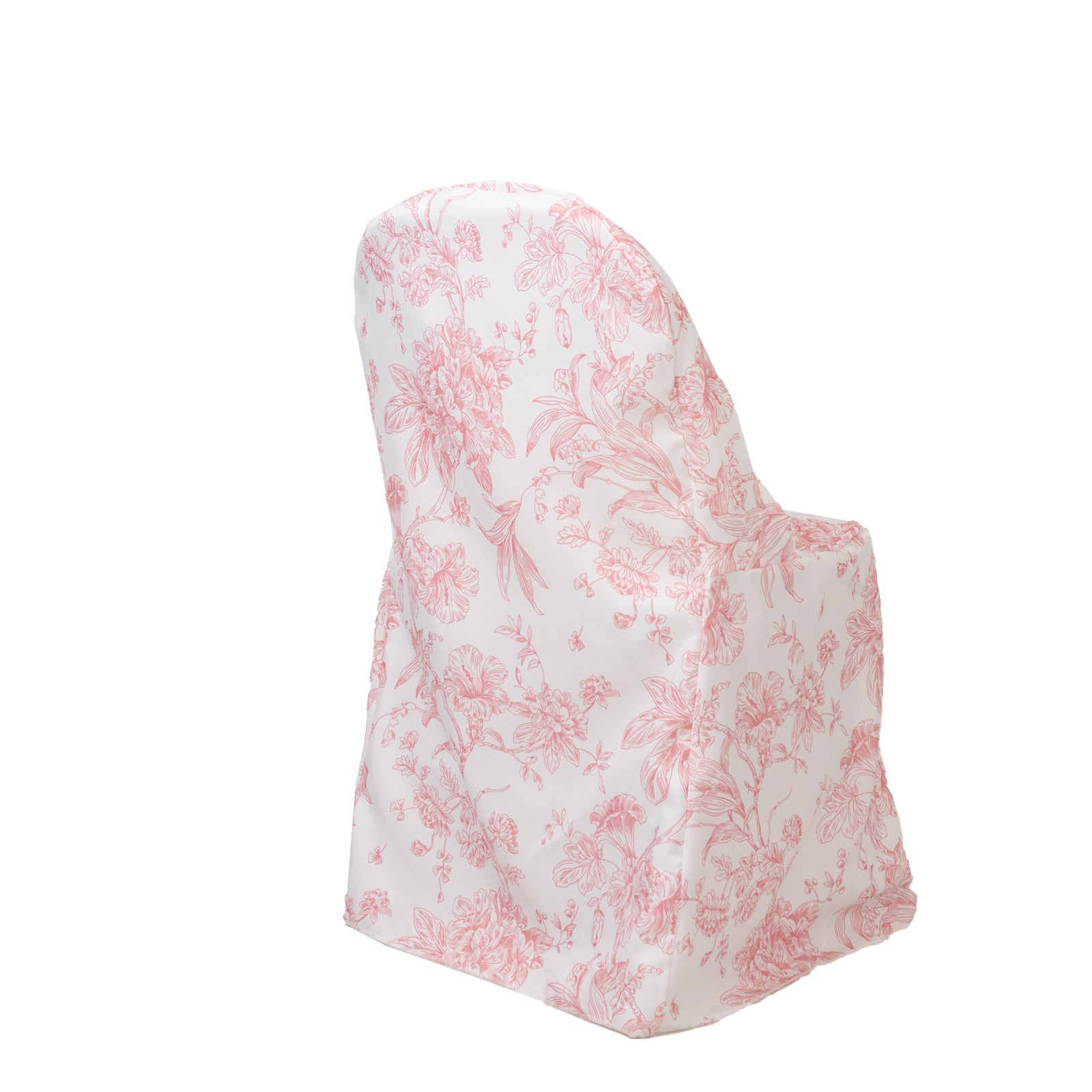 10 Pack Polyester Chair Covers for Folding Chairs – White Pink French Toile Pattern, Reusable Stain-Resistant Slip-On Slipcovers