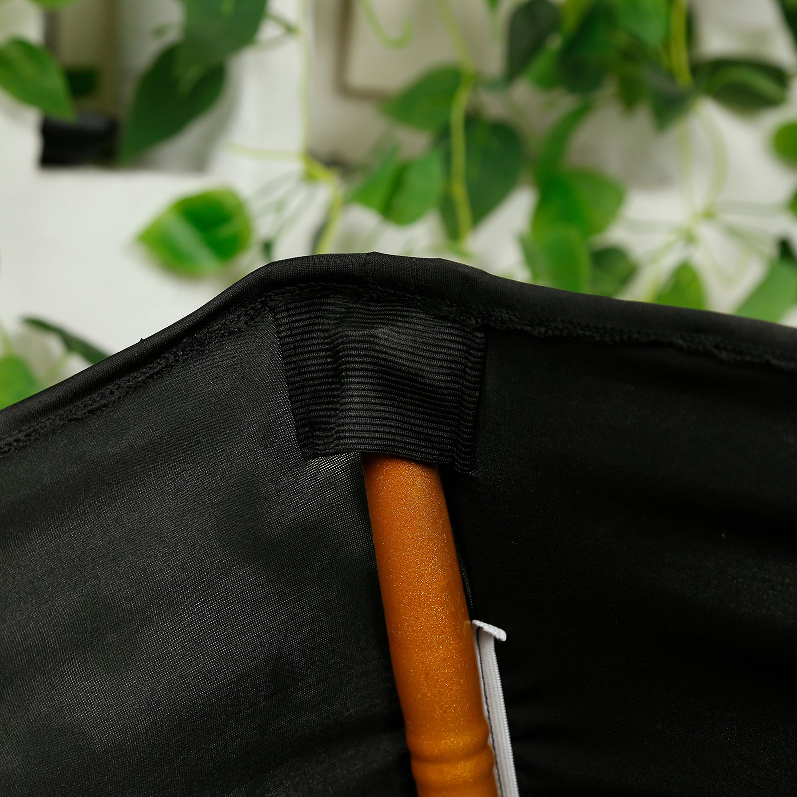 Spandex Folding Chair Cover Black with Ruched Swag Back and Foot Pockets – Fitted Stretch Slipcover