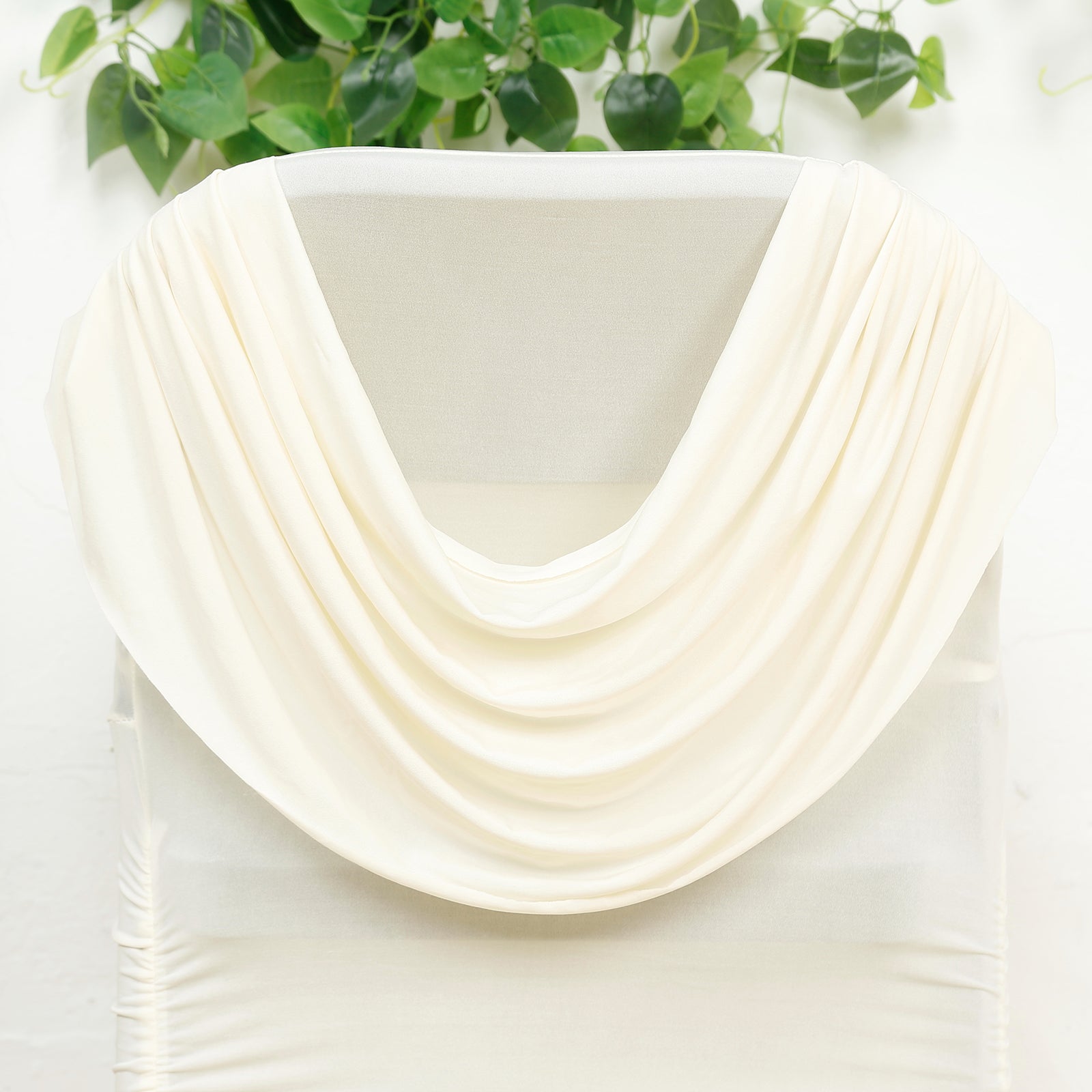 Spandex Folding Chair Cover Ivory with Ruched Swag Back and Foot Pockets – Fitted Stretch Slipcover