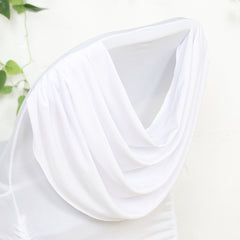 Spandex Folding Chair Cover White with Ruched Swag Back and Foot Pockets – Fitted Stretch Slipcover