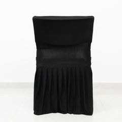 Black Spandex Pleated Lifetime Folding Chair Cover – Stretch Slipcover with Floor-Length Skirt, Also Fits Standard Chairs