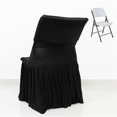Black Spandex Pleated Lifetime Folding Chair Cover – Stretch Slipcover with Floor-Length Skirt, Also Fits Standard Chairs