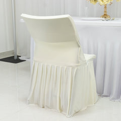 Ivory Spandex Pleated Lifetime Folding Chair Cover – Stretch Slipcover with Floor-Length Skirt, Also Fits Standard Chairs