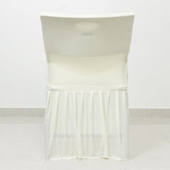 Ivory Spandex Pleated Lifetime Folding Chair Cover – Stretch Slipcover with Floor-Length Skirt, Also Fits Standard Chairs