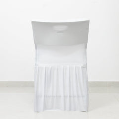 White Spandex Pleated Lifetime Folding Chair Cover – Stretch Slipcover with Floor-Length Skirt, Also Fits Standard Chairs