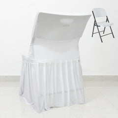 White Spandex Pleated Lifetime Folding Chair Cover – Stretch Slipcover with Floor-Length Skirt, Also Fits Standard Chairs