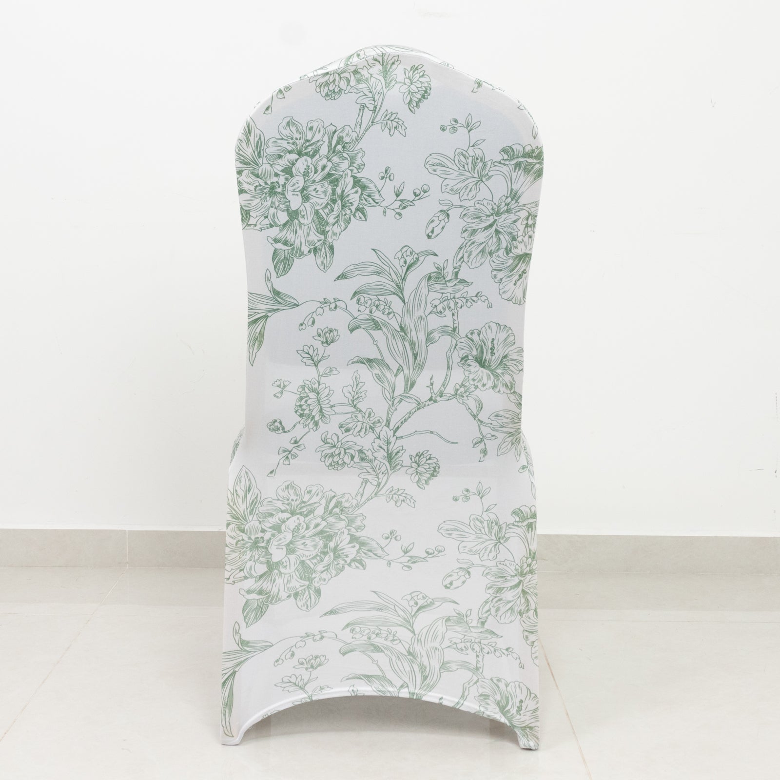 10 Pack Spandex Chair Covers for Banquet Chairs – White Dusty Sage Green French Toile Reusable Stretch Slip-On Floral Covers