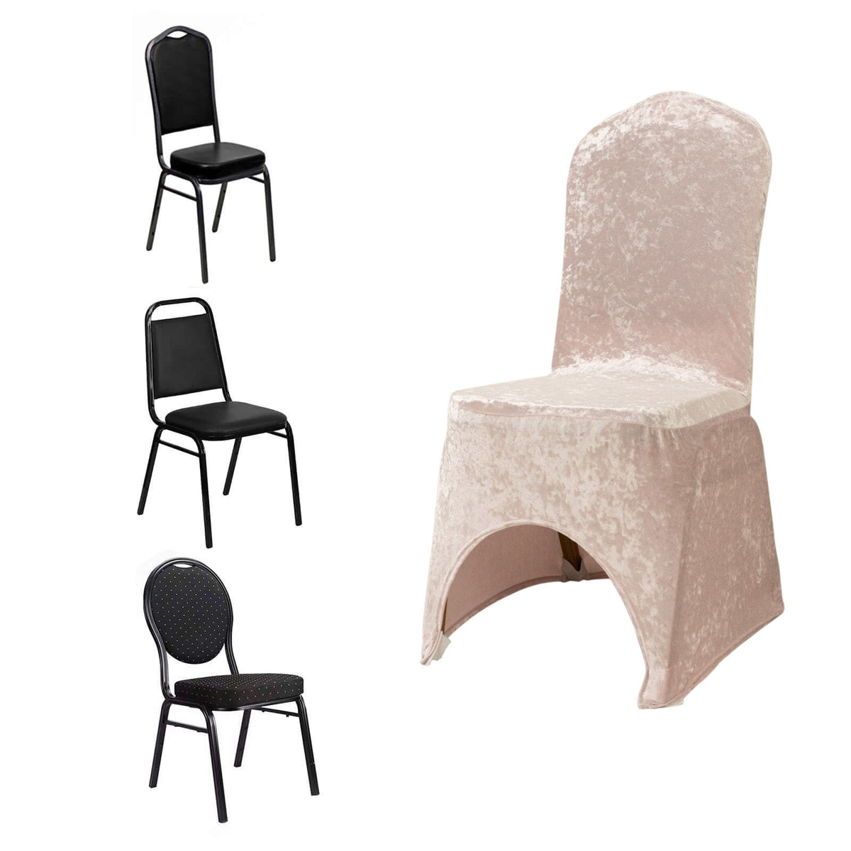 Crushed Velvet Spandex Banquet Chair Cover Fitted Slipcover Blush - Stretch 190GSM Slipcover with Foot Pockets