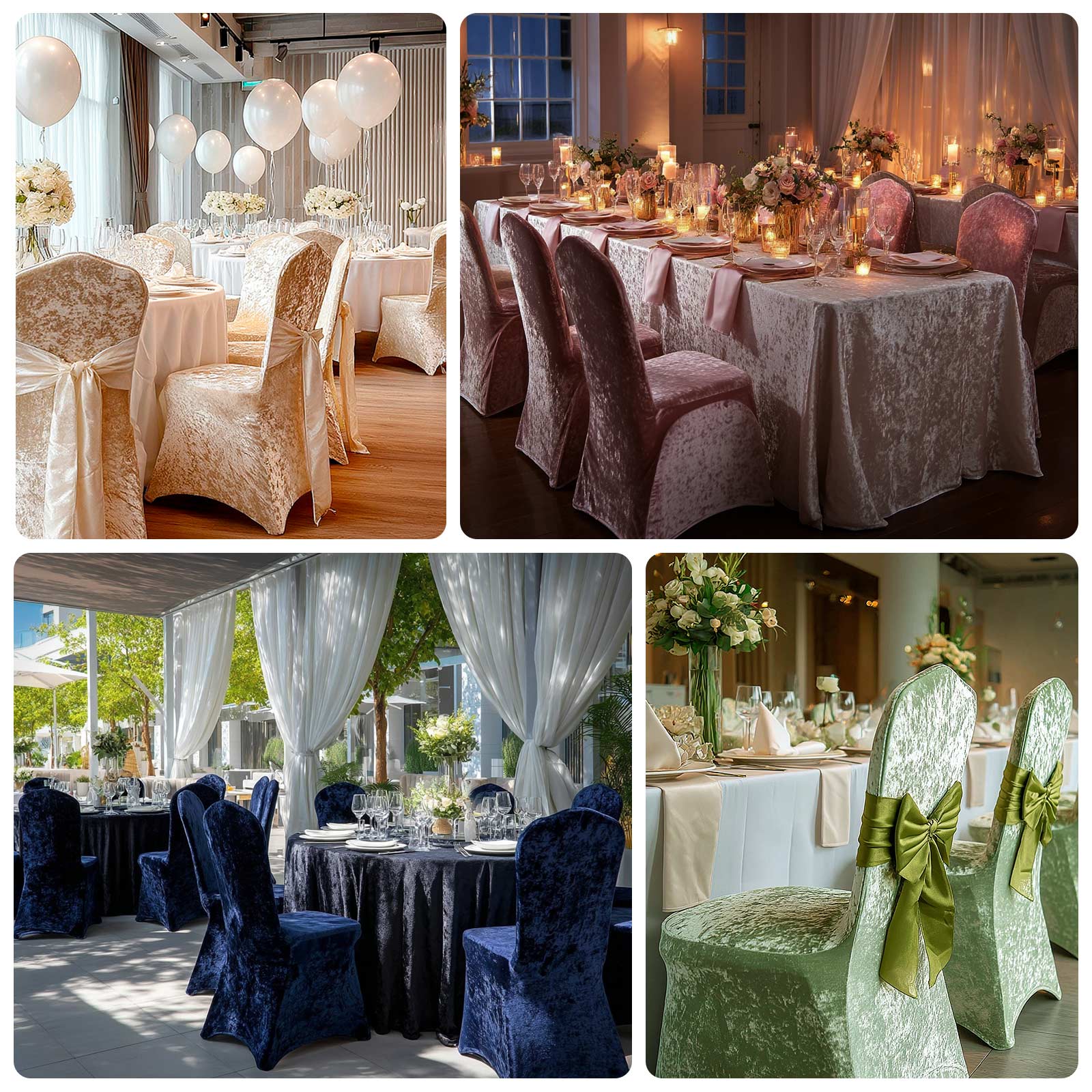 Crushed Velvet Spandex Banquet Chair Cover Fitted Slipcover White - Stretch 190GSM Slipcover with Foot Pockets for Weddings & Events