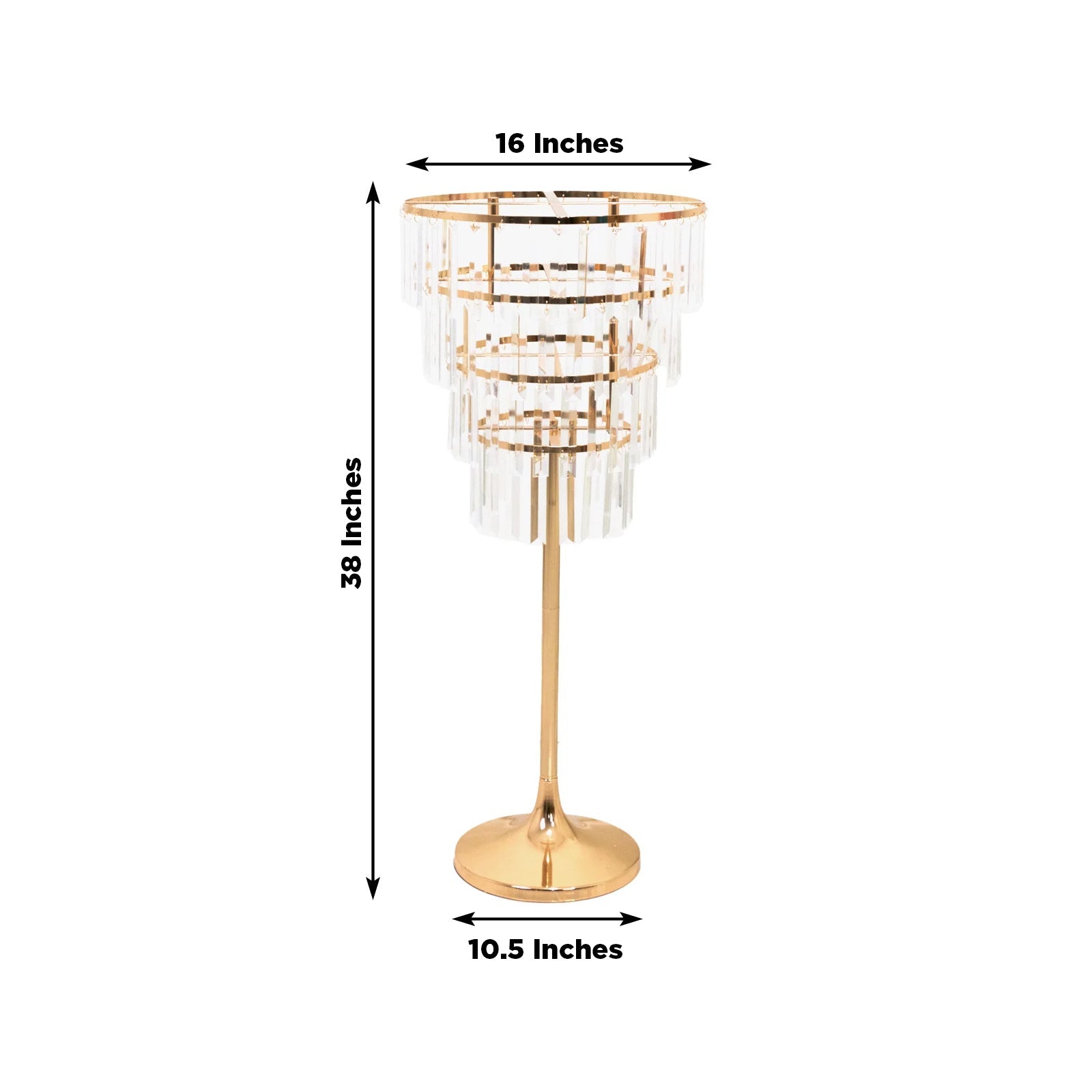 38" Crystal Pendant 4-Tier Table Centerpiece Chandelier – Gold Metal Vase Stand with Round Frame & Base, Hanging Crystals
