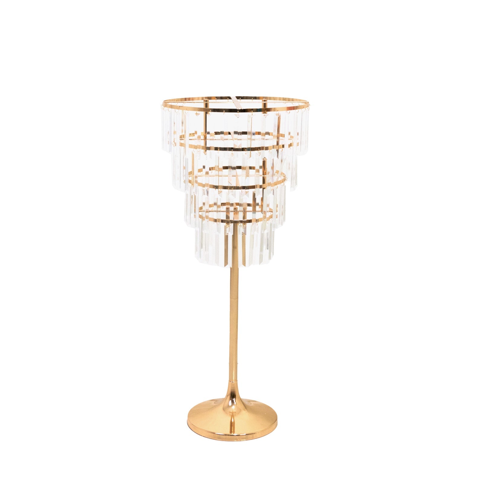 38" Crystal Pendant 4-Tier Table Centerpiece Chandelier – Gold Metal Vase Stand with Round Frame & Base, Hanging Crystals