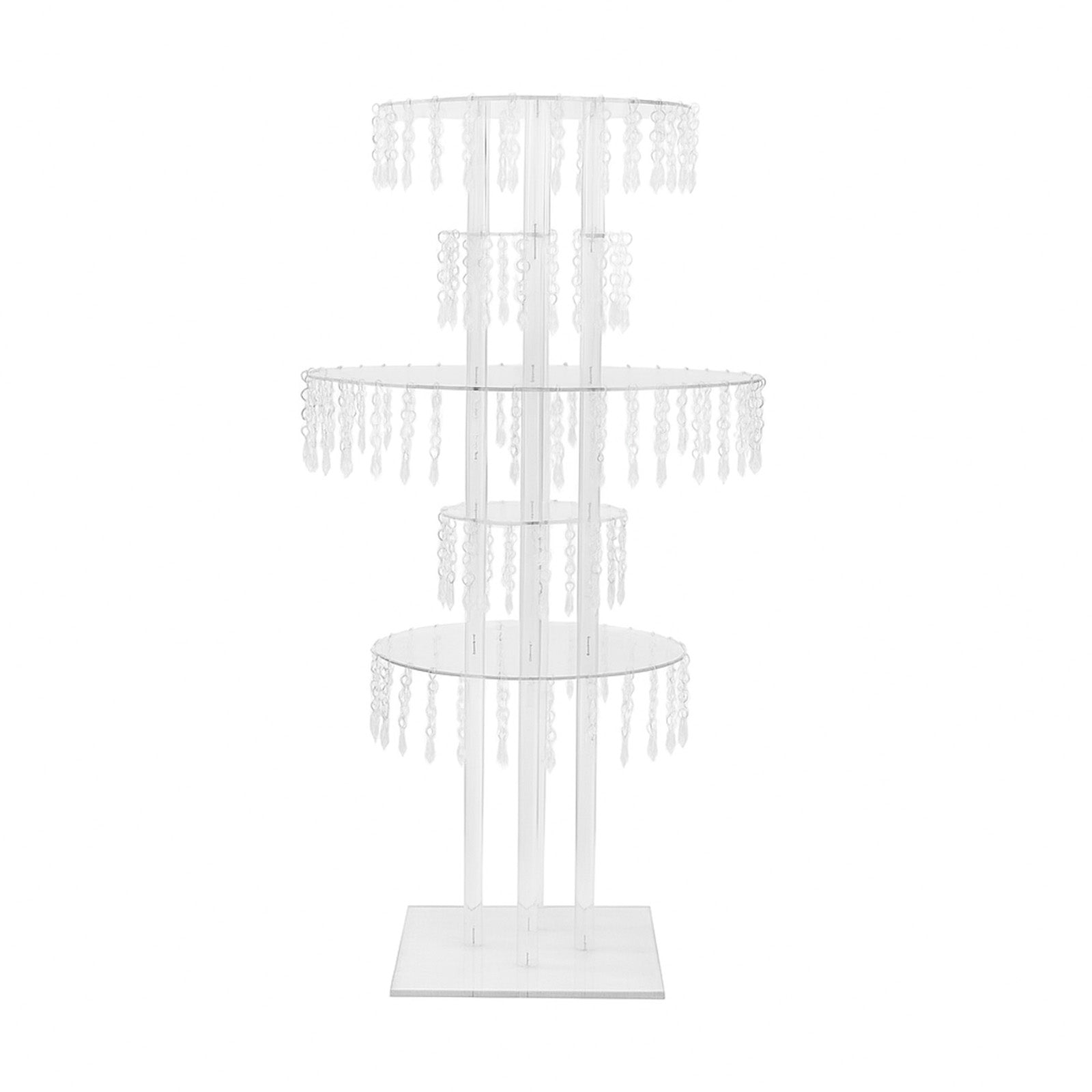 5-Tier Clear Acrylic Chandelier Flower Stand with Hanging Crystals – 39" Tall Table Centerpiece Display Tower