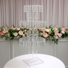 5-Tier Clear Acrylic Chandelier Flower Stand with Hanging Crystals – 39" Tall Table Centerpiece Display Tower