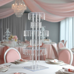 5-Tier Clear Acrylic Chandelier Flower Stand with Hanging Crystals – 39" Tall Table Centerpiece Display Tower