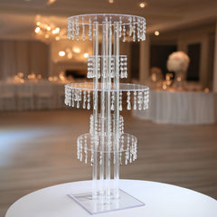 5-Tier Clear Acrylic Chandelier Flower Stand with Hanging Crystals – 39" Tall Table Centerpiece Display Tower