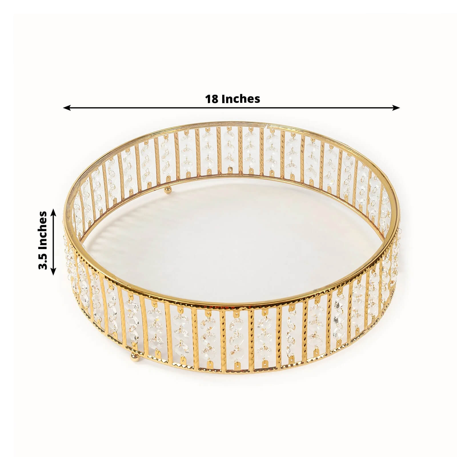 18" Round Gold Cake Stand with Hanging Crystal Beads and Glass Top – Metal Dessert Display Tray