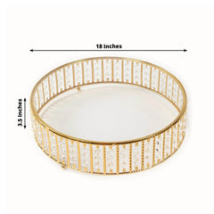 18" Round Gold Cake Stand with Hanging Crystal Beads and Glass Top – Metal Dessert Display Tray