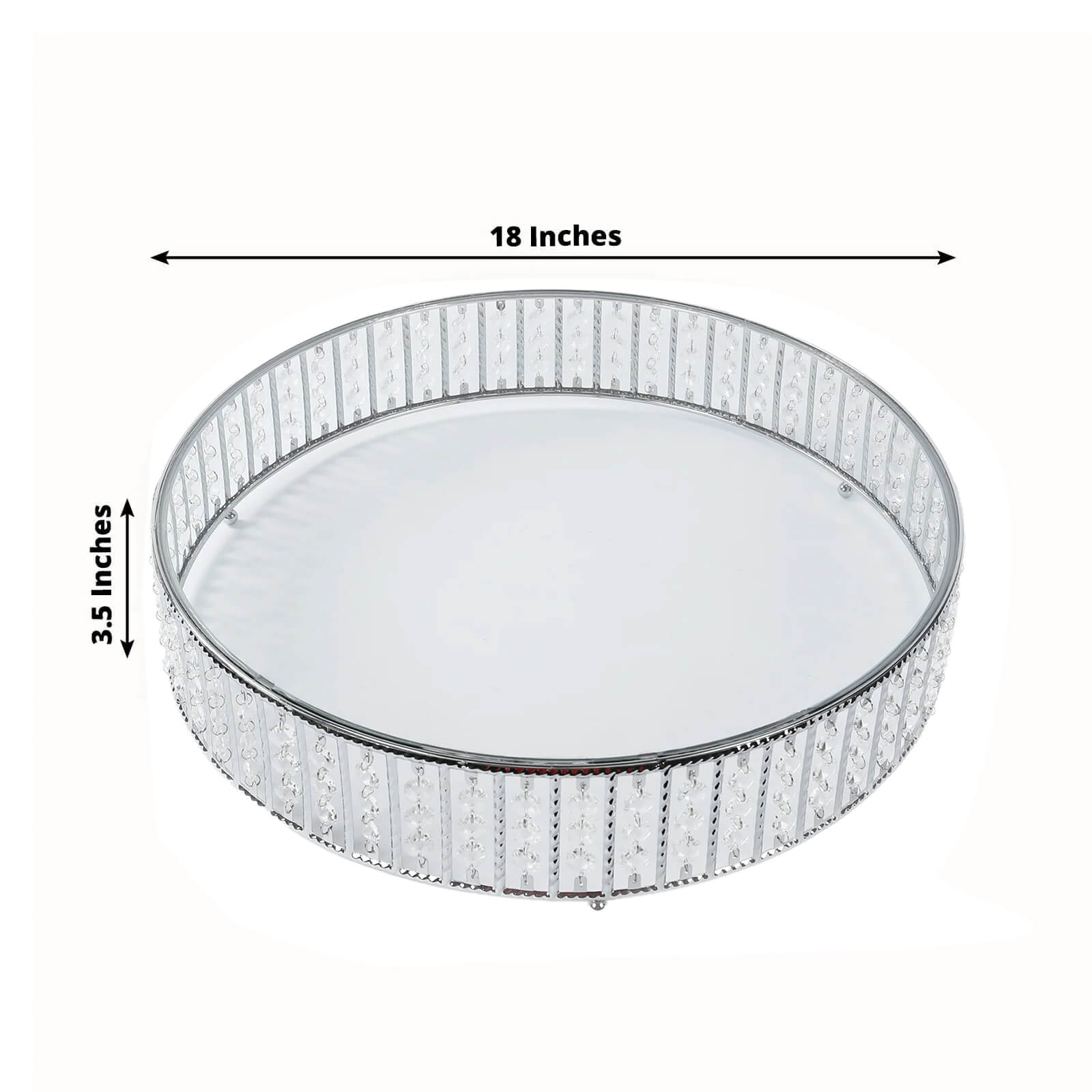 18" Round Silver Cake Stand with Hanging Crystal Beads and Glass Top – Metal Dessert Display Tray