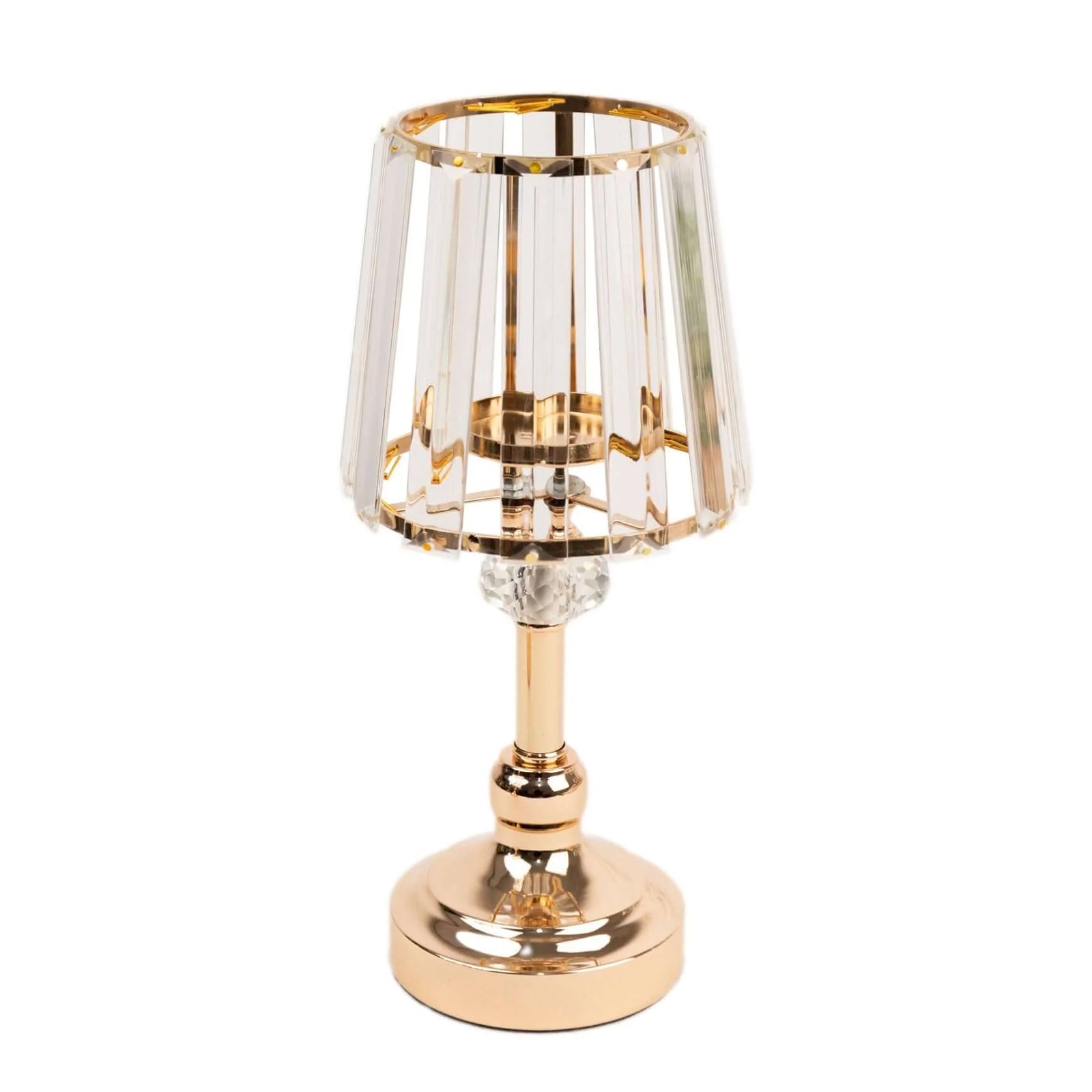2-Pack 11" Crystal Pendant Candle Holders - Classic Empire Lamp Shade Style in Gold, Votive Candle Stand For Table Centerpieces