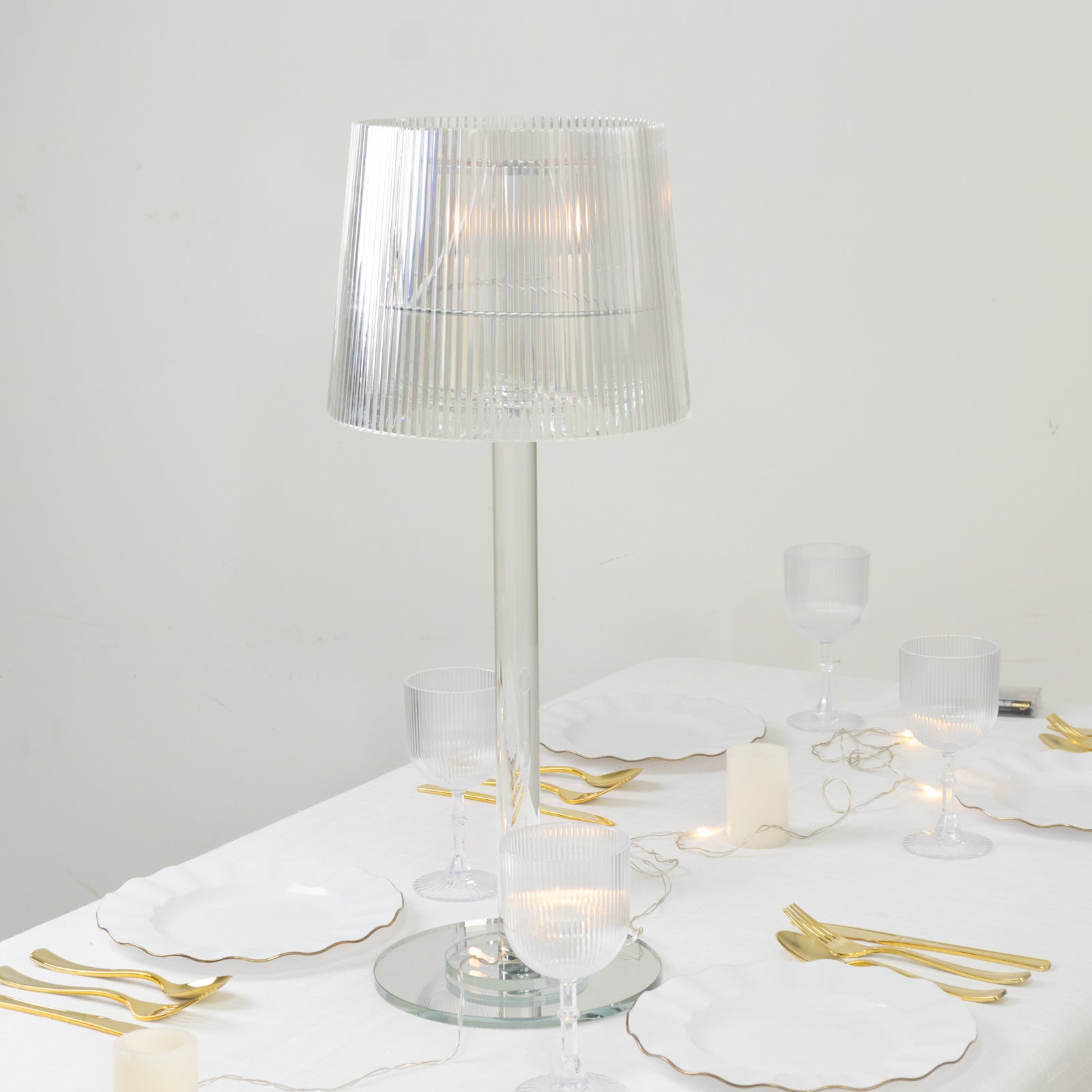 23" Crystal Candle Lamp with Ribbed Shade – Clear Acrylic Column Candle Holder for Tealight & Taper Candles