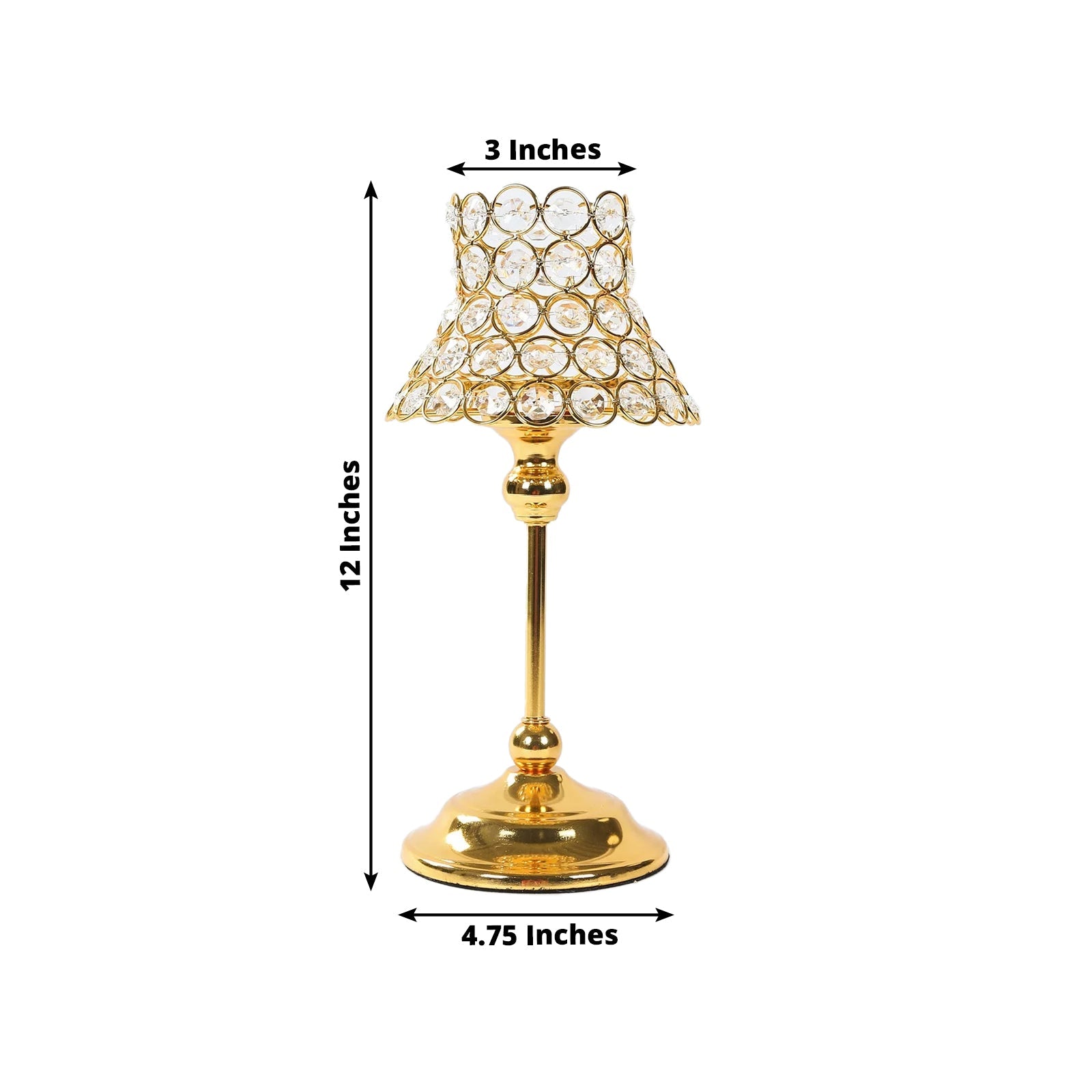 2 Pack Crystal Beaded Candle Holders – 12" Tall Gold Metal Centerpieces with Lamp-Inspired Shade for Tables & Events