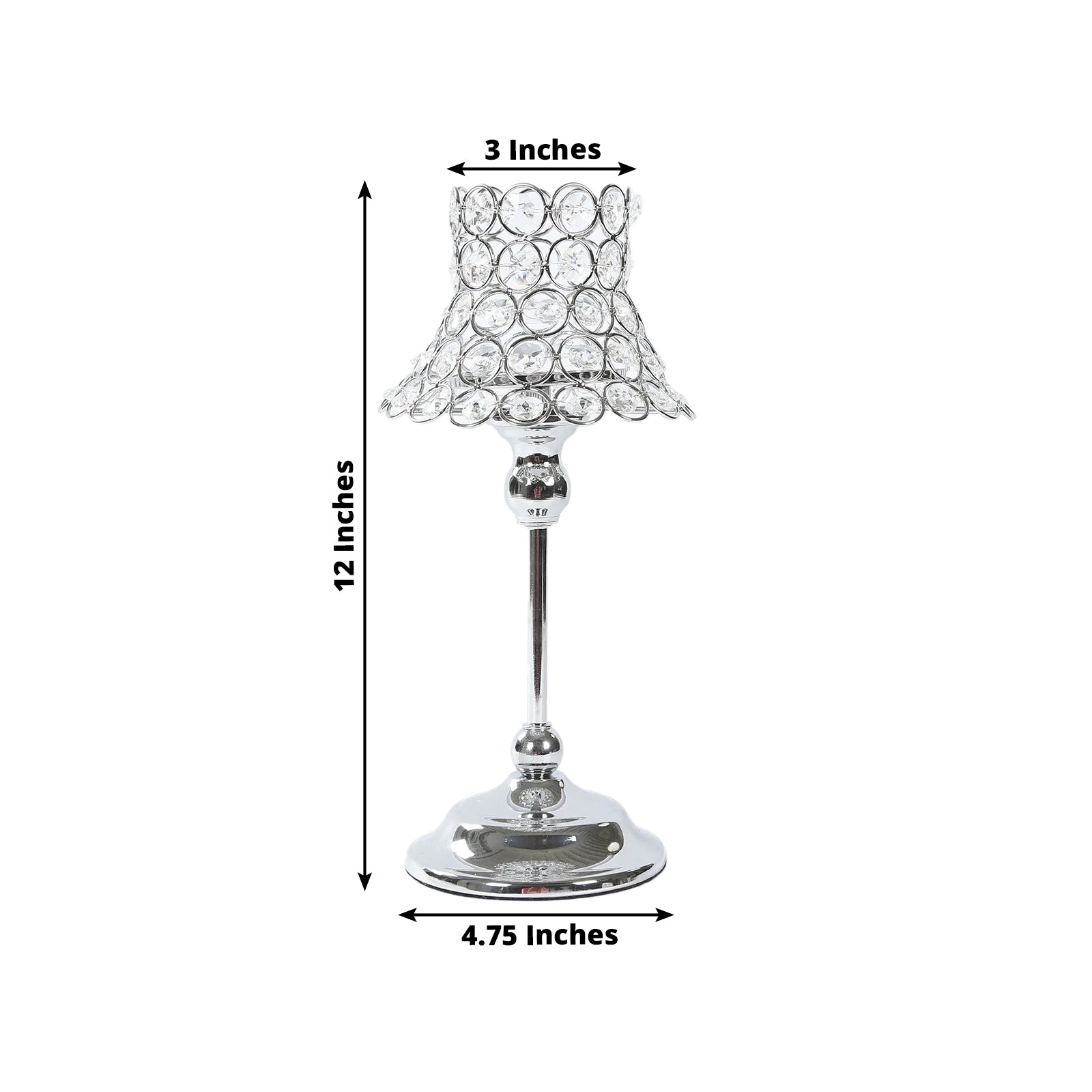 2 Pack Crystal Beaded Candle Holders – 12" Tall Silver Metal Centerpieces with Lamp-Inspired Shade for Tables & Events