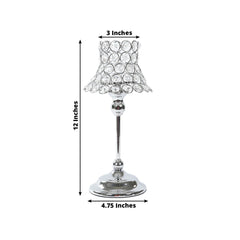 2 Pack Crystal Beaded Candle Holders – 12" Tall Silver Metal Centerpieces with Lamp-Inspired Shade for Tables & Events