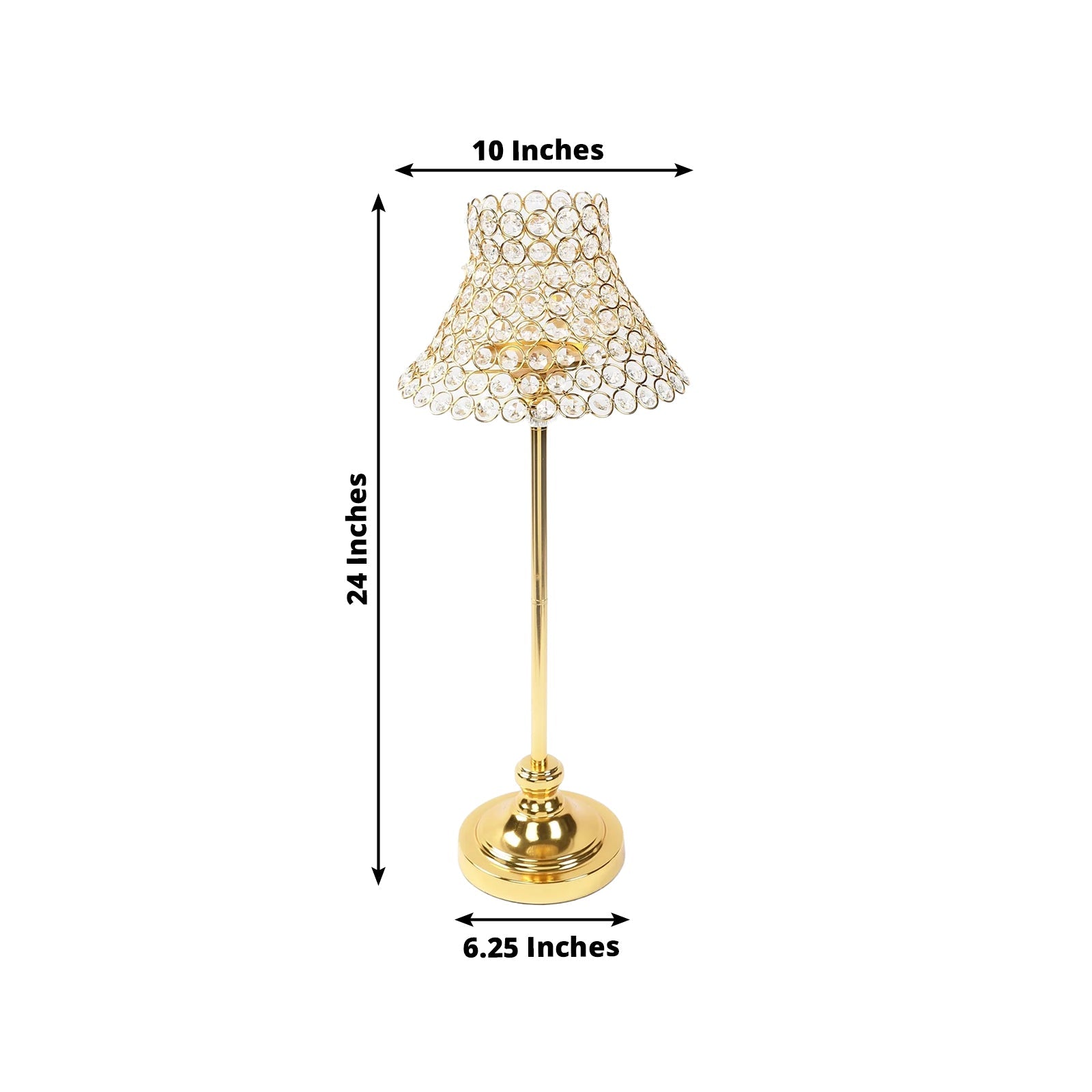 24" Tall Crystal Beaded Candle Stand – Gold Metal Centerpiece with Lamp-Inspired Shade for Tables & Events