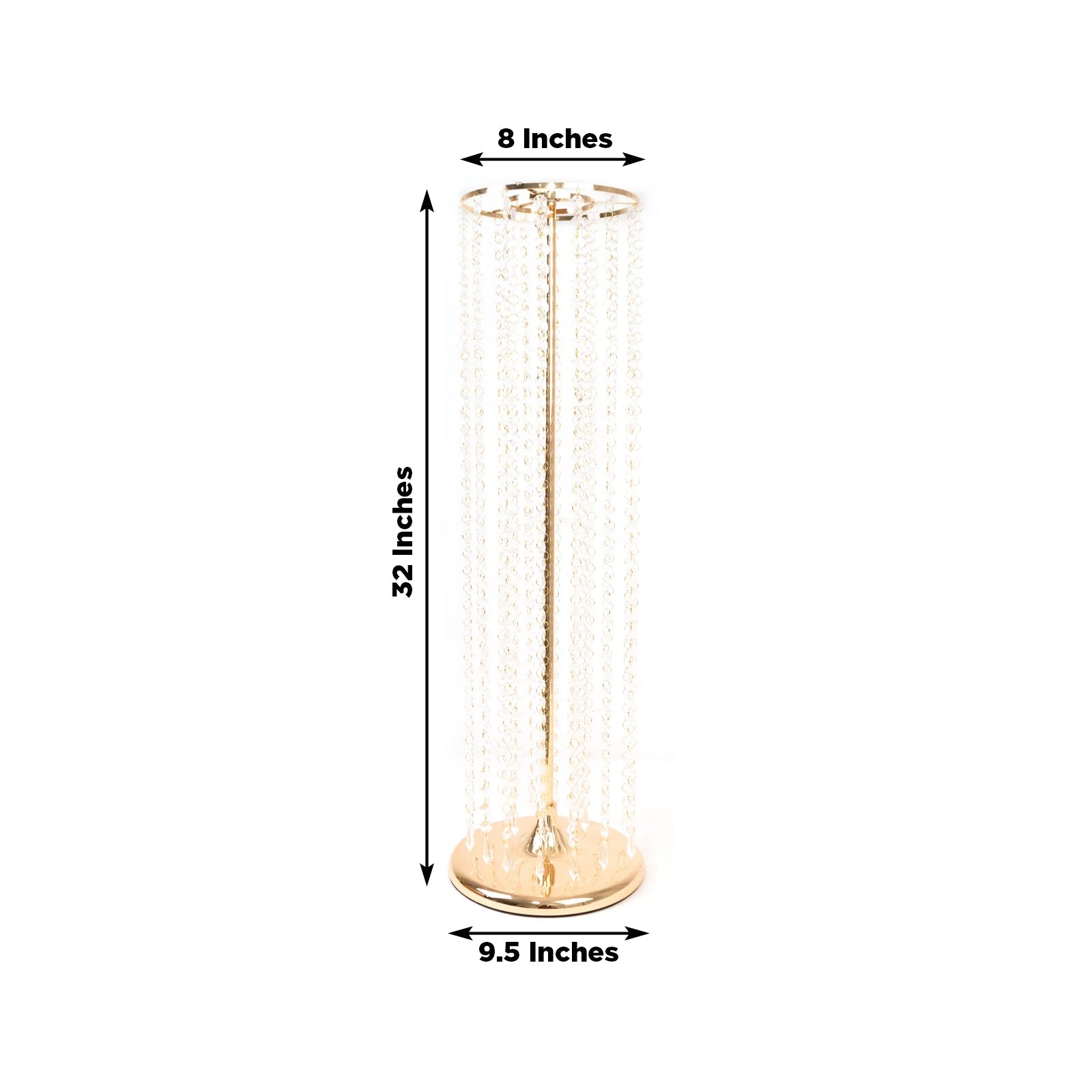 4-Pack Gold Metal Flower Stand Vases with Hanging Crystal Beads – 32" Tall Decorative Column Centerpieces for Events and Table Décor