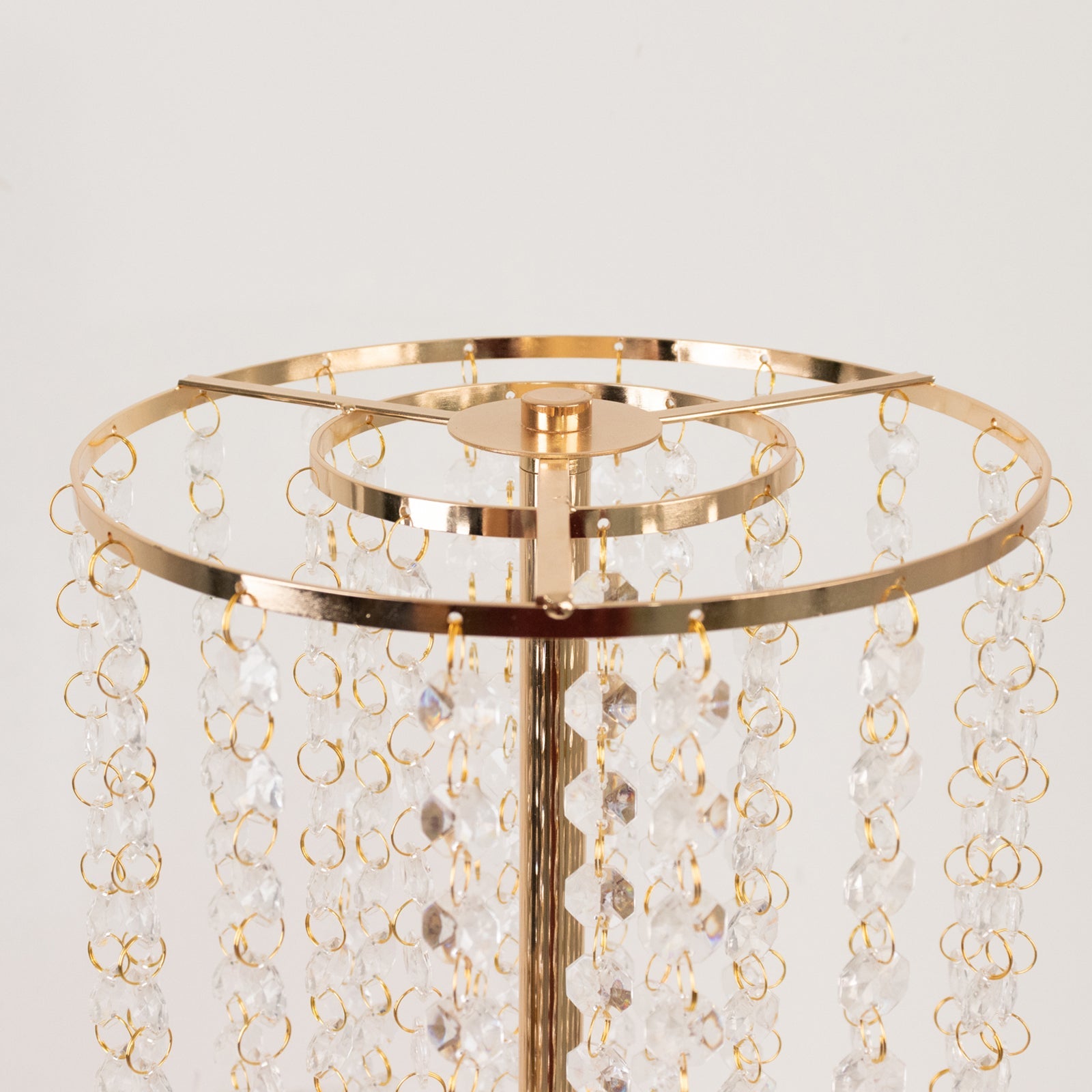 4-Pack Gold Metal Flower Stand Vases with Hanging Crystal Beads – 32" Tall Decorative Column Centerpieces for Events and Table Décor