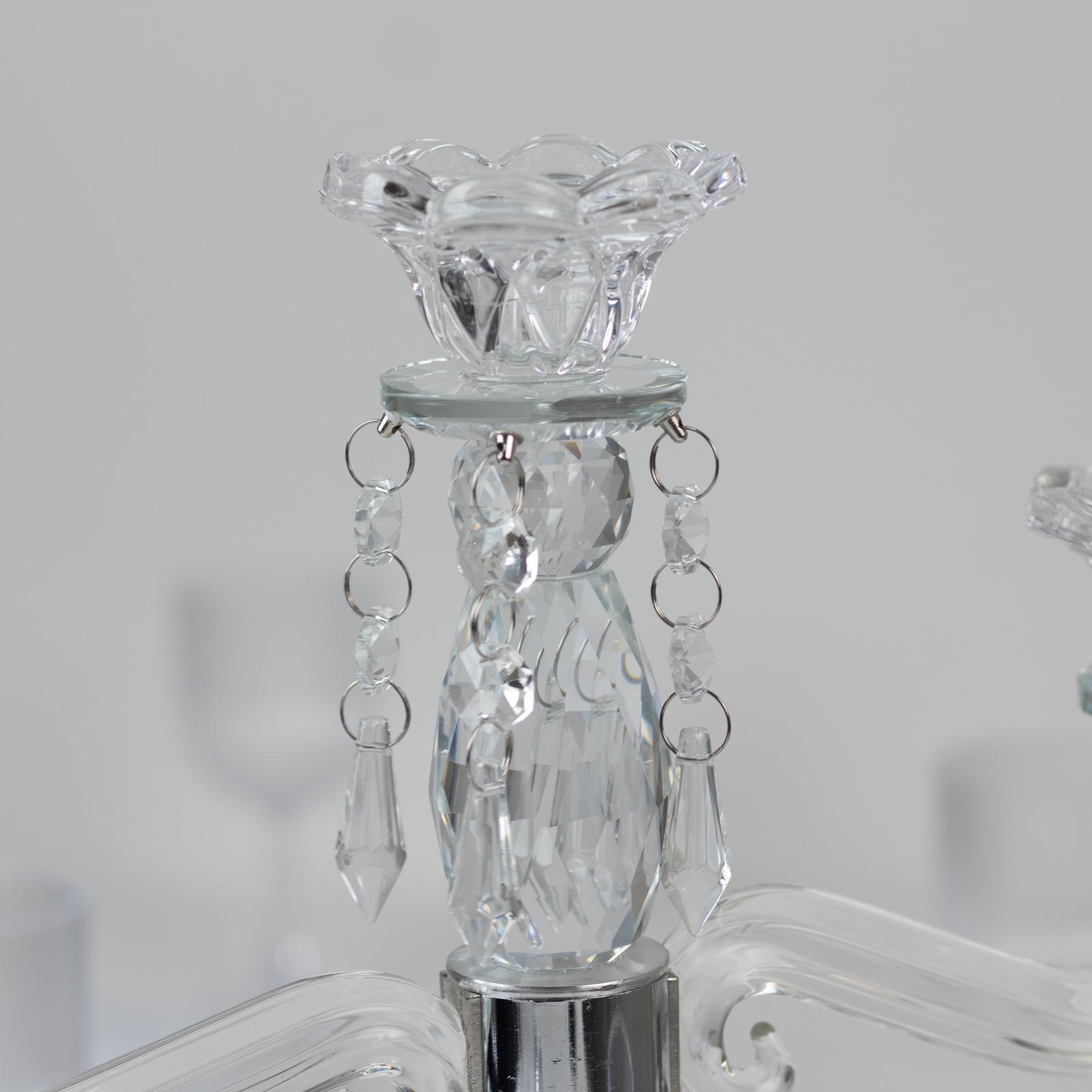 Crystal Taper Candle Holder with 3 Arms & Hanging Pendants – Elegant Table Centerpiece, 14"