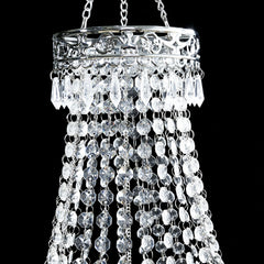 3ft Empire Style Beaded Crystal Chandelier with Silver Ornate Metal Frame, Adjustable Hanging Farmhouse Pendant Ceiling Lighting