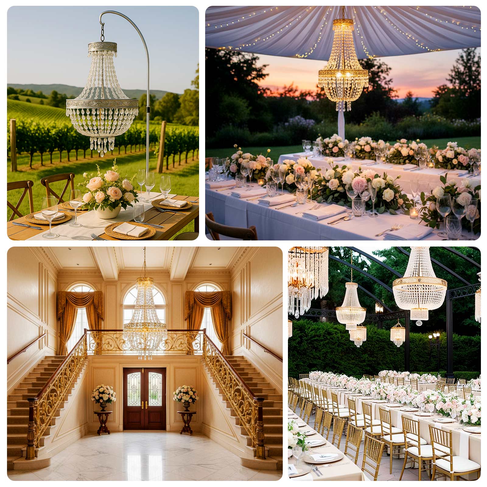 5ft Empire Style Beaded Crystal Chandelier with Gold Ornate Metal Frame, Adjustable Hanging Farmhouse Pendant Ceiling Lighting