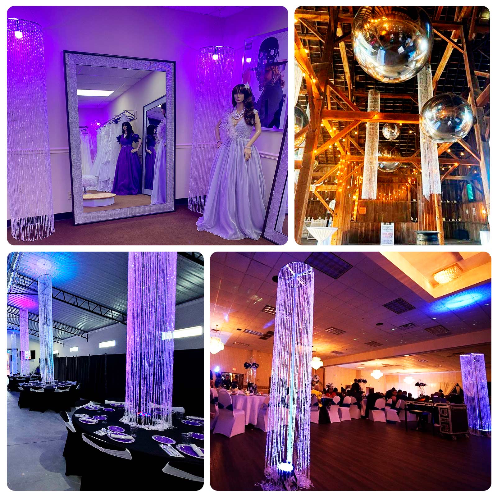 14ft Hanging Beaded Crystal Column Chandelier, Tall Beads Curtain Round with Silver Metal Hoop and Hanging Chain