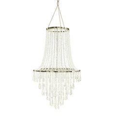 2ft Fountain Crystal Beaded Chandelier – Hanging Pendant Light with Silver Metal Frame & Hook Chain, Elegant Tiered Design
