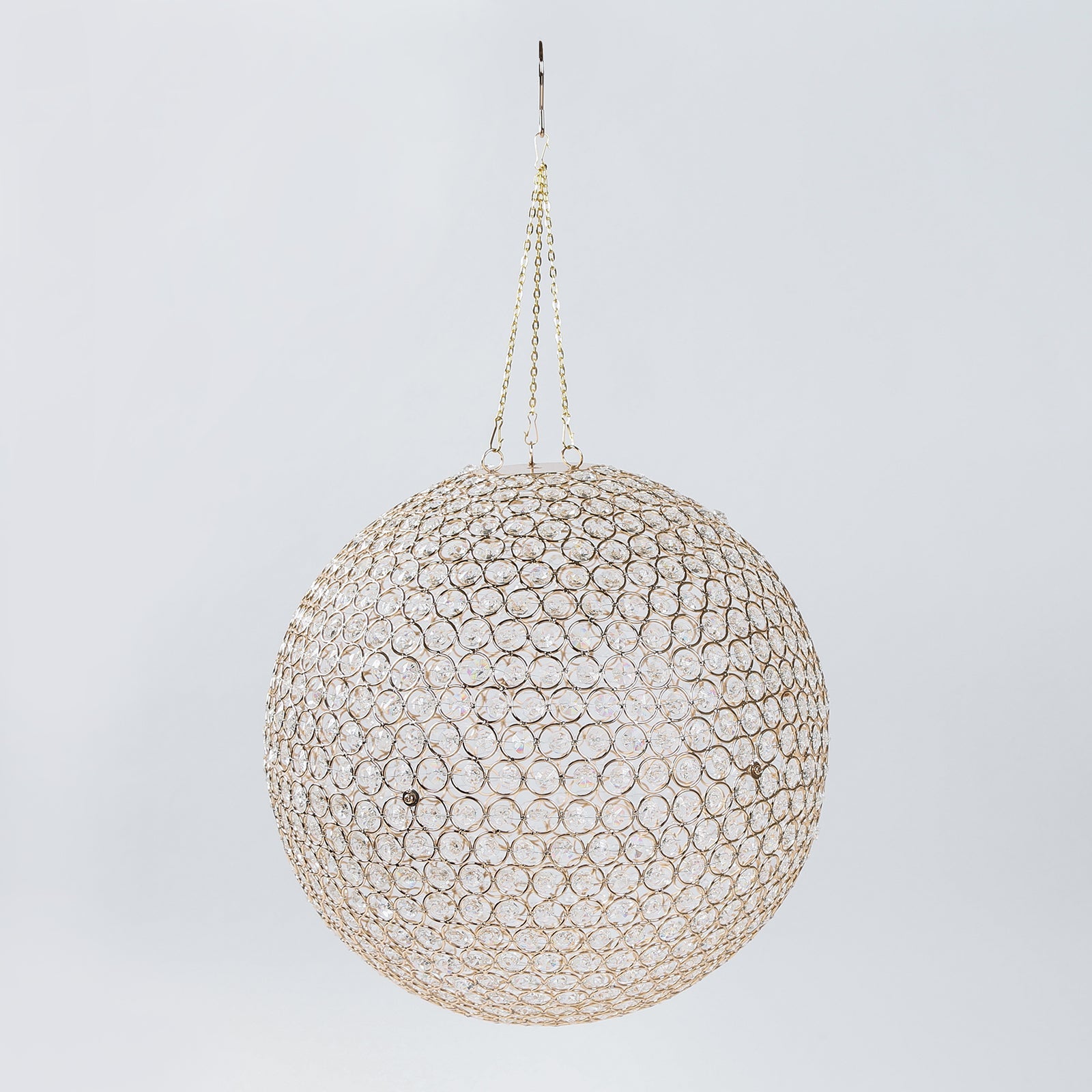 16" Crystal Globe Chandelier – Hanging Beaded Ball Pendant Light with Gold Metal Hook & Chain for Decorative Home Lighting
