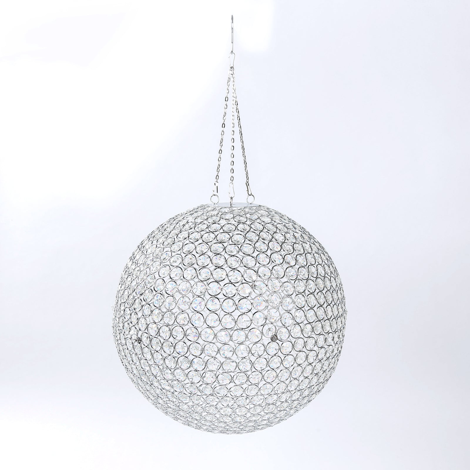16" Crystal Globe Chandelier – Hanging Beaded Ball Pendant Light with Silver Metal Hook & Chain for Decorative Home Lighting